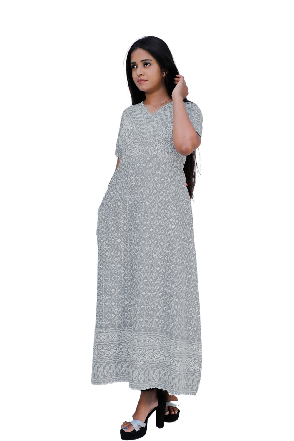 Women Chikan Embroidery Gown | S3G634