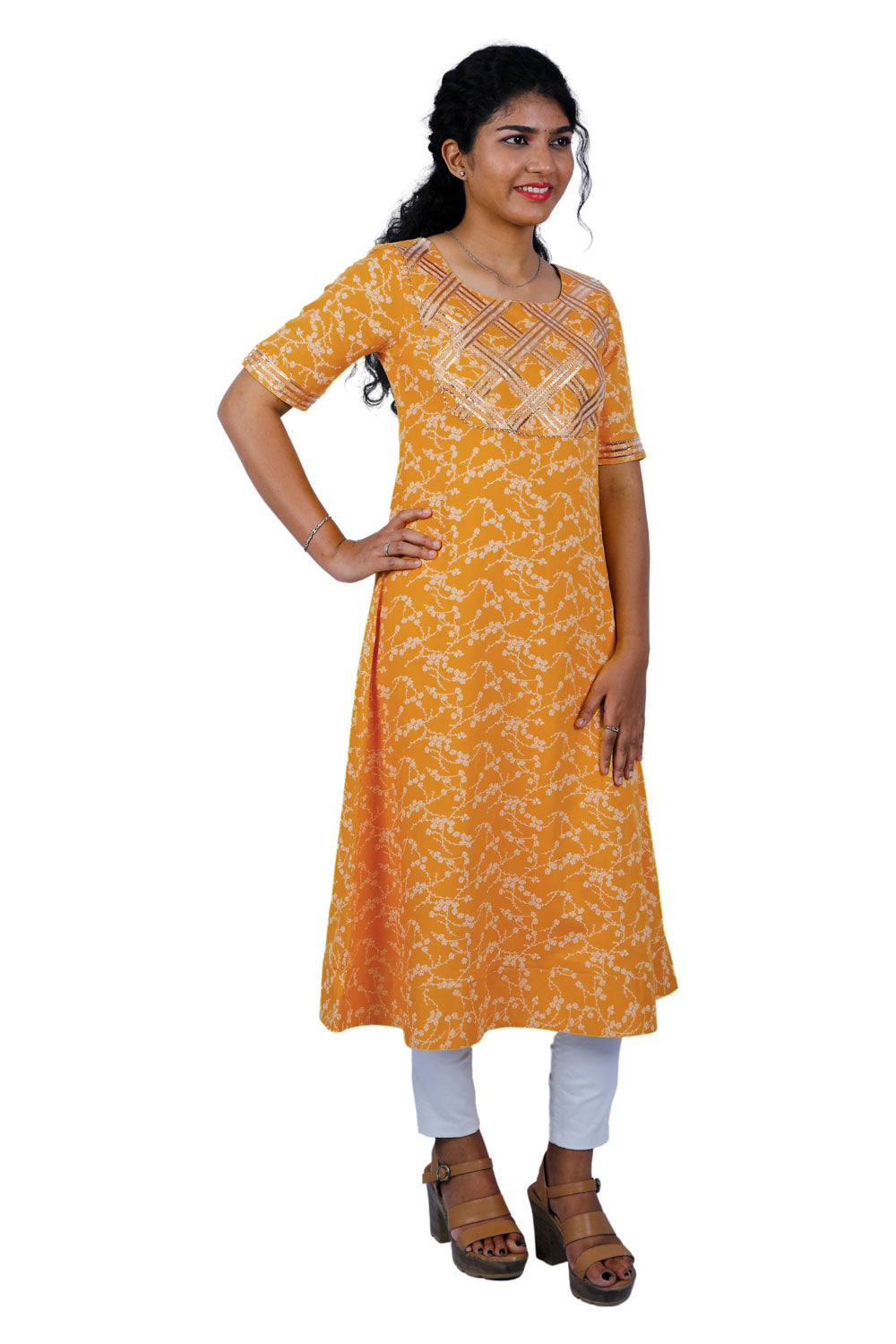 Women Floral Print A-line Kurta (yellow)/S3X173