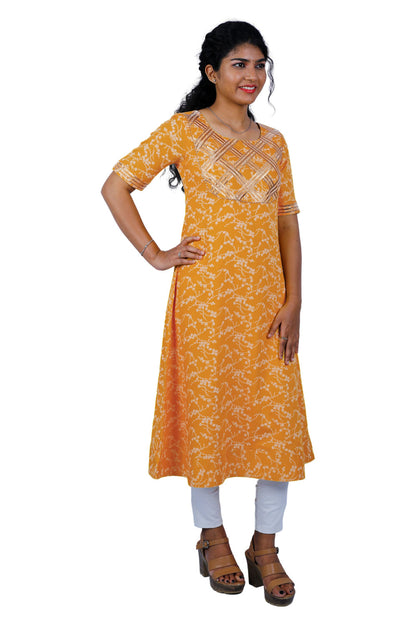Women Floral Print A-line Kurta (yellow)/S3X173