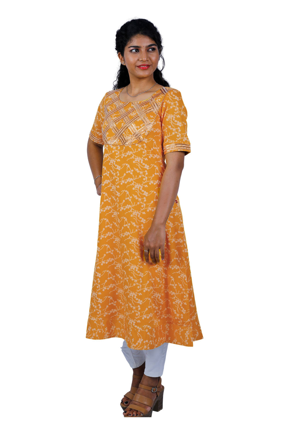 Women Floral Print A-line Kurta (yellow)/S3X173