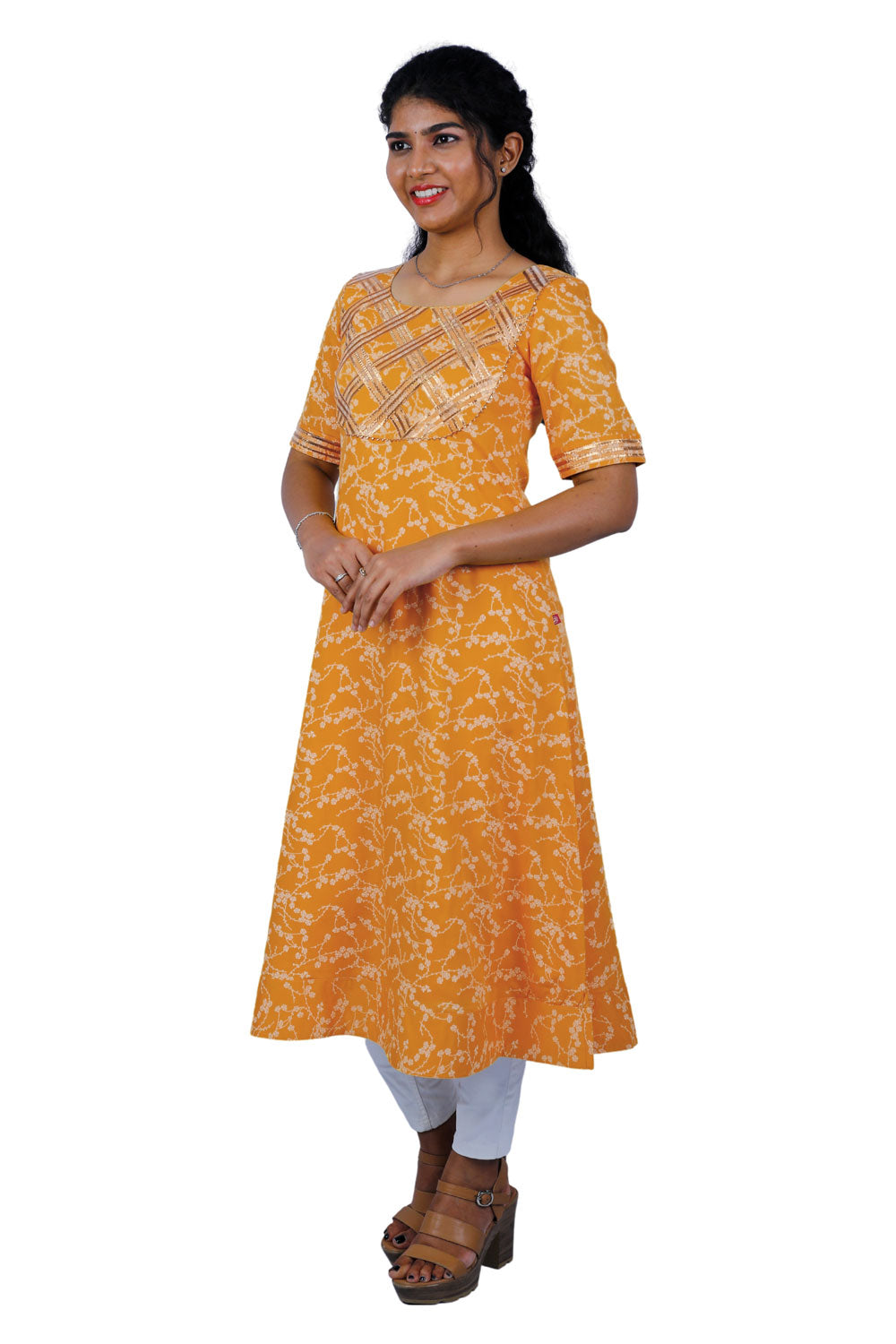 Women Floral Print A-line Kurta (yellow)/S3X173