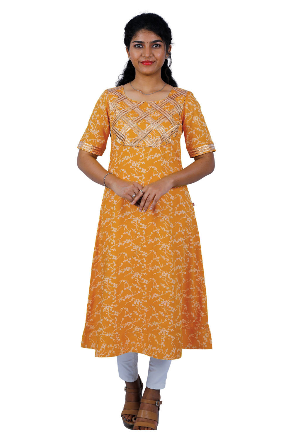 Women Floral Print A-line Kurta (yellow)/S3X173
