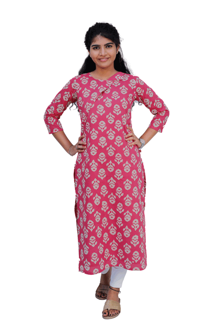 Women Printed Straight Kurta(pink) | S3K552