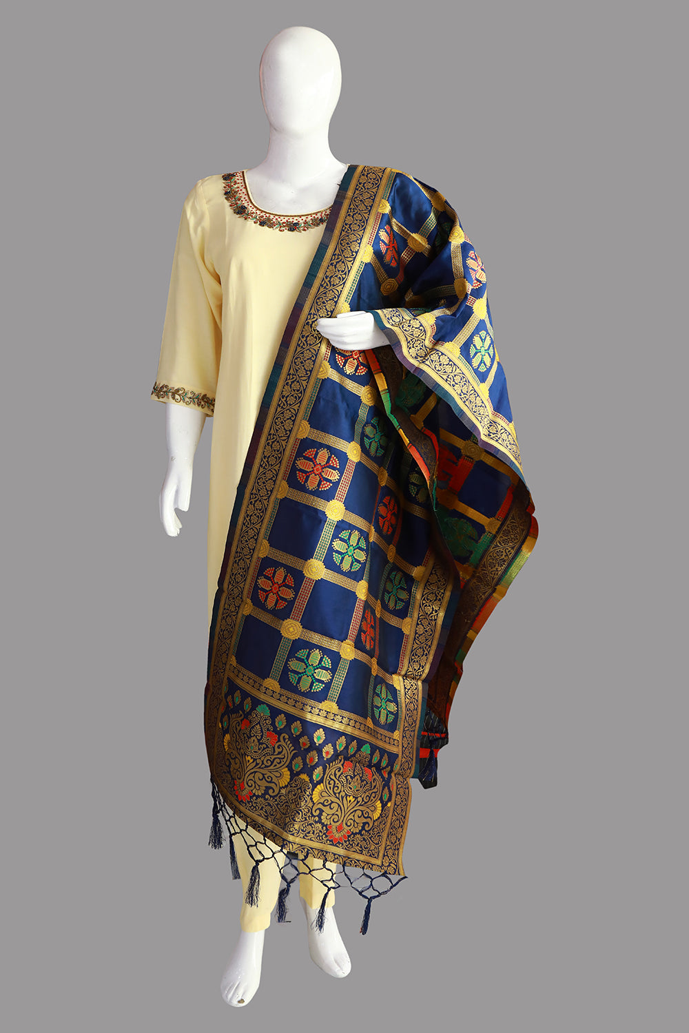 Cream Rayon Ethnic 3 Piece set | S3E