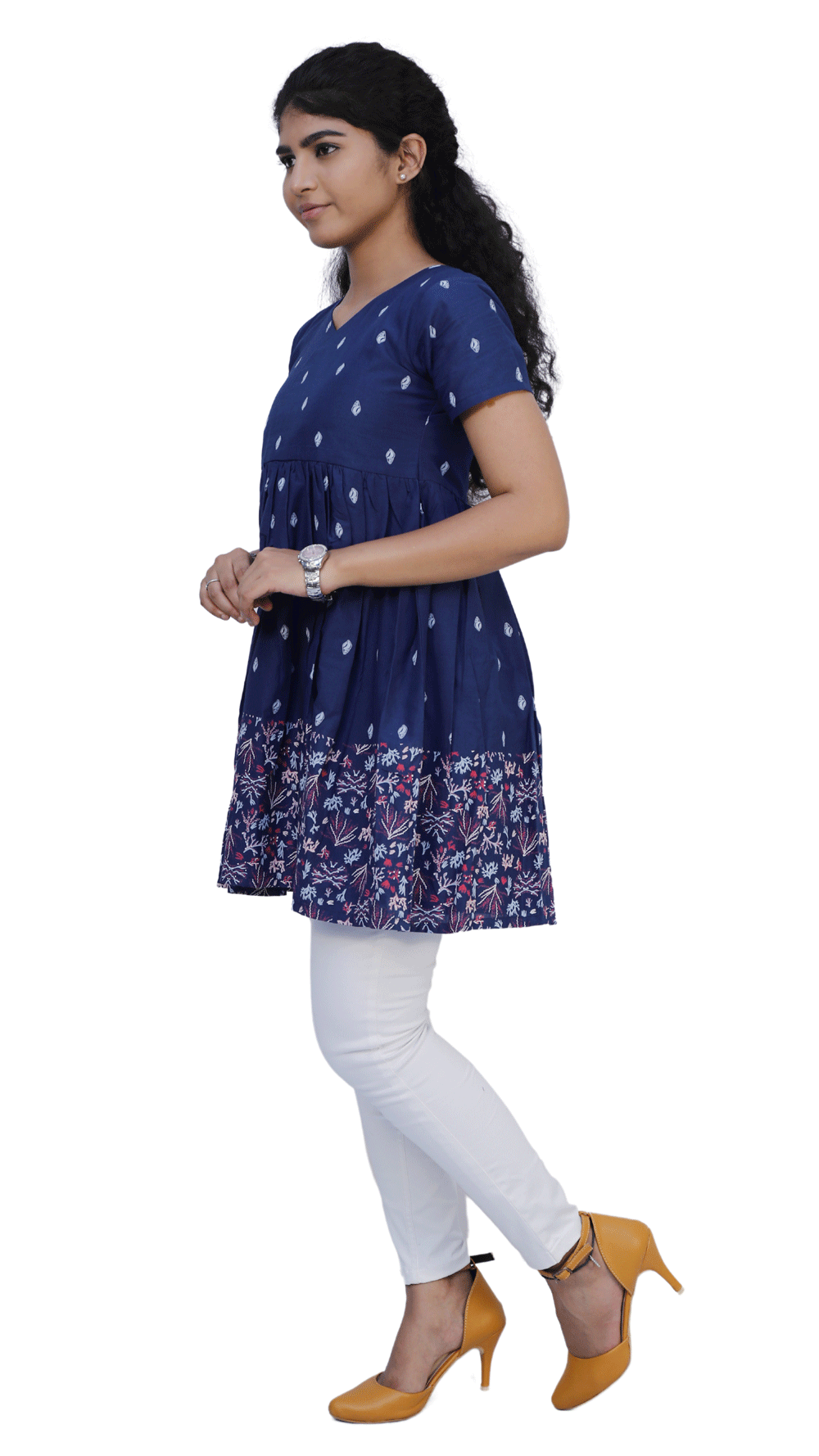 Blue Polka Print Straight Gown | S3K549