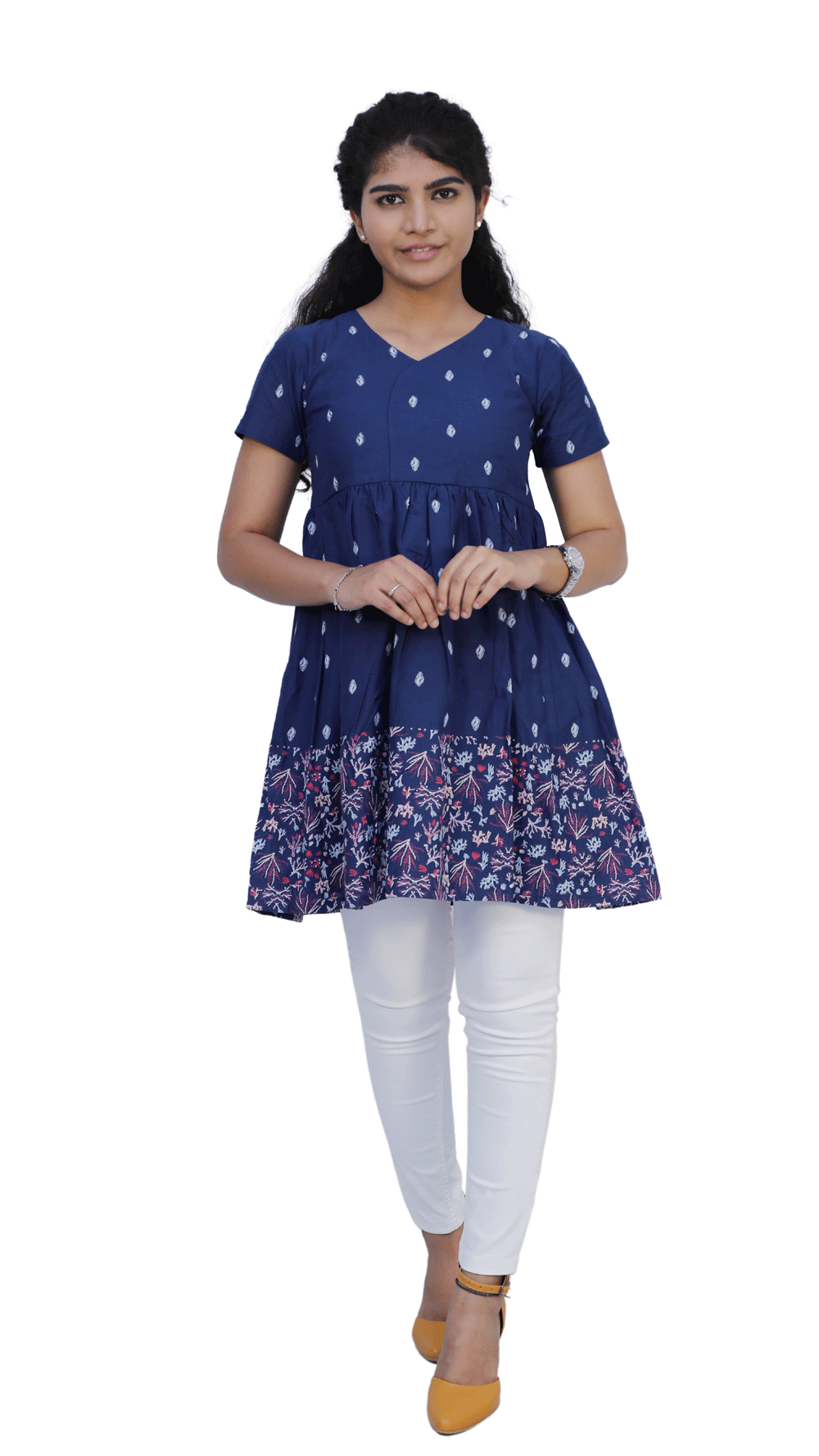 Blue Polka Print Straight Gown | S3K549