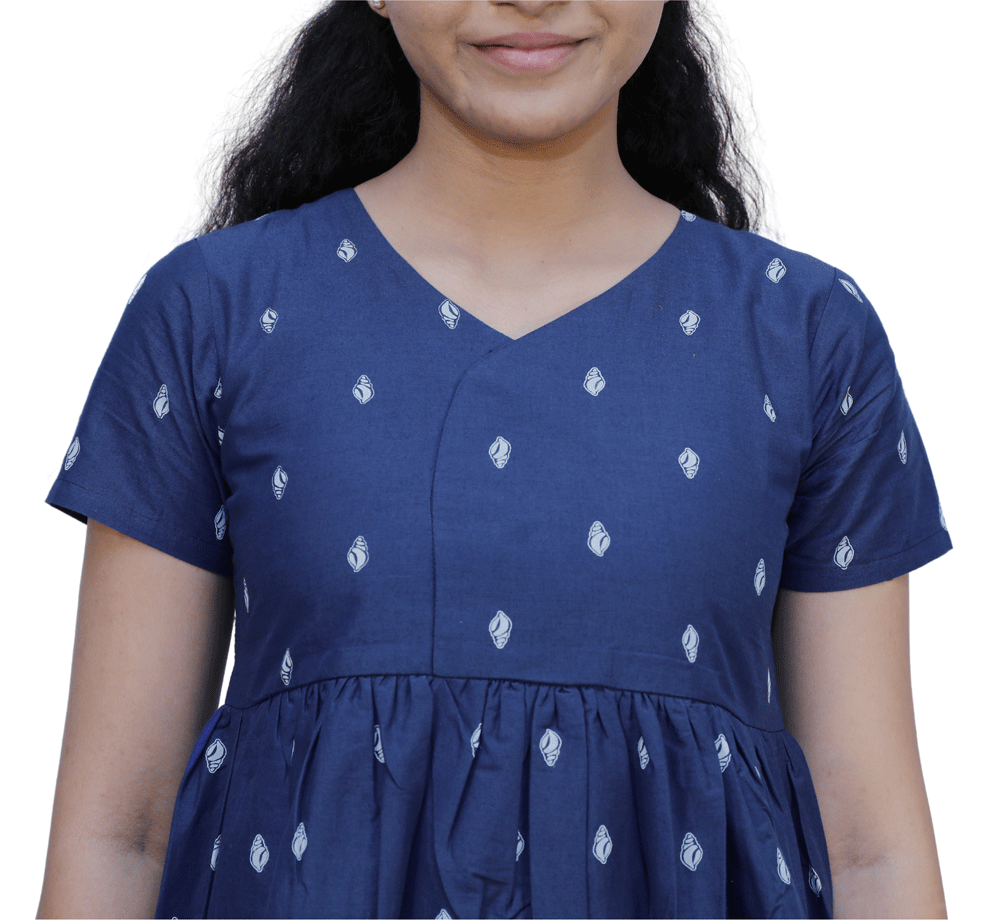 Blue Polka Print Straight Gown | S3K549