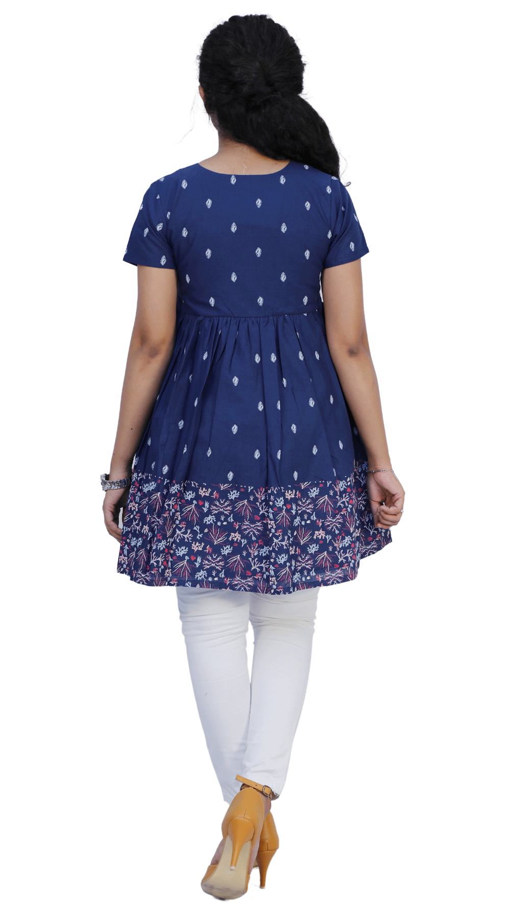 Blue Polka Print Straight Gown | S3K549