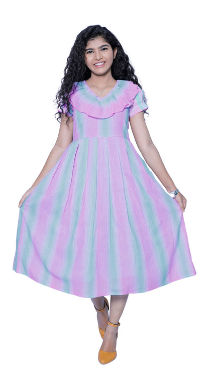 Pink and Blue Ruffles gown | S3G700