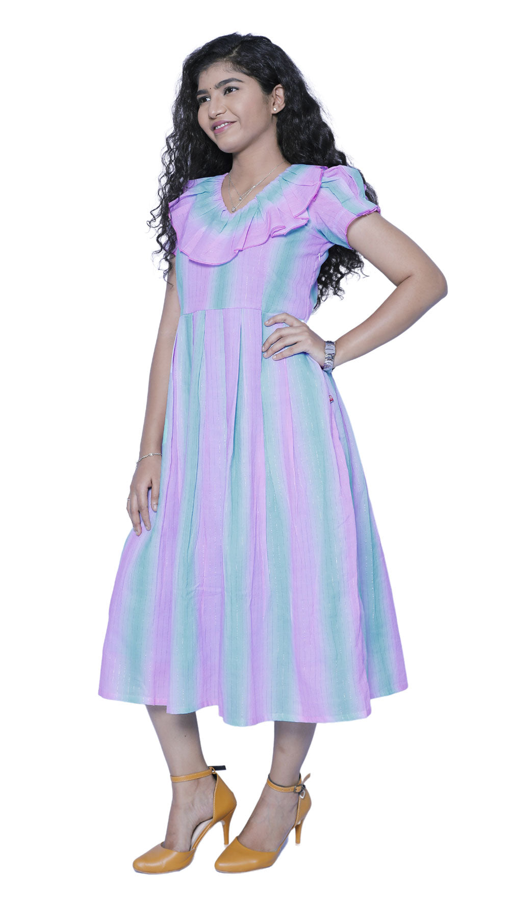 Pink and Blue Ruffles gown | S3G700