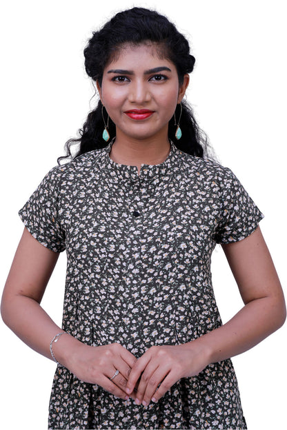 Floral print Flared/A-line Green Gown | S3W142