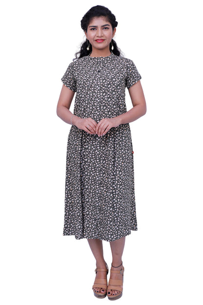 Floral print Flared/A-line Green Gown | S3W142