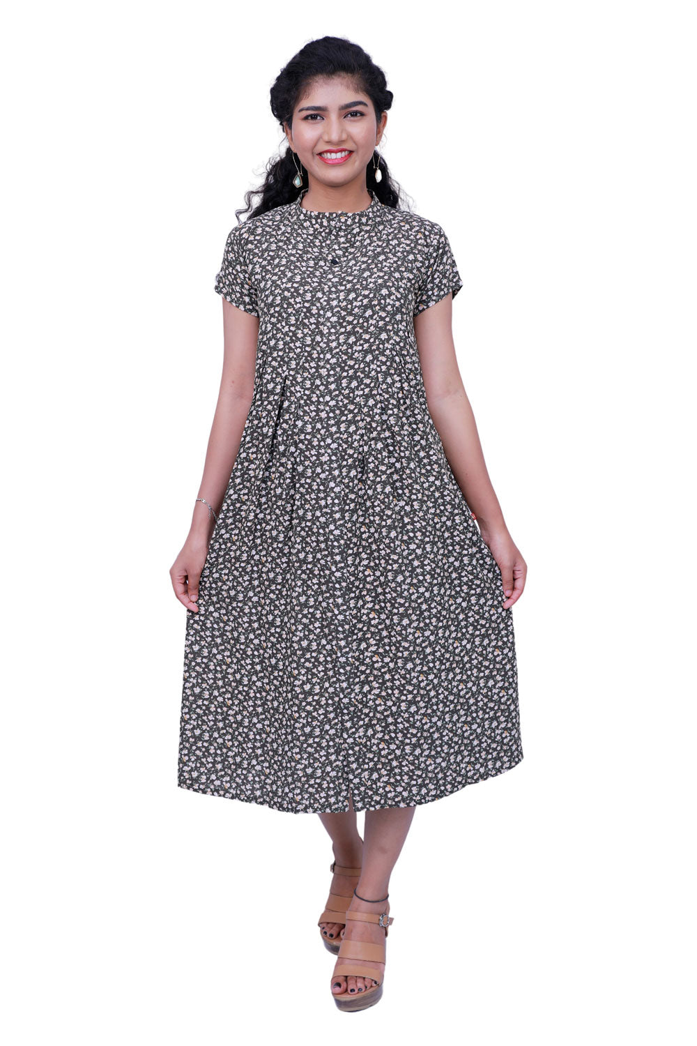 Floral print Flared/A-line Green Gown | S3W142