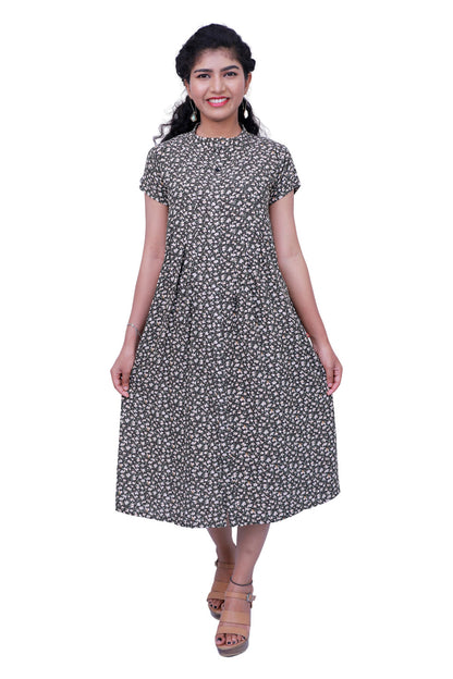 Floral print Flared/A-line Green Gown | S3W142