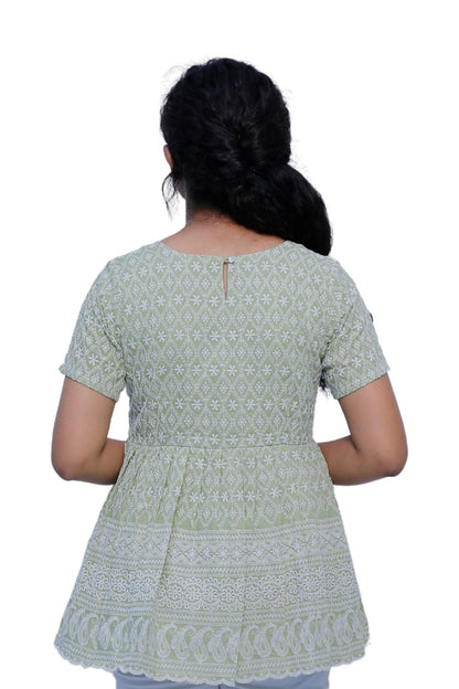Green chikankari short top | S3S636