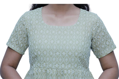 Green chikankari short top | S3S636
