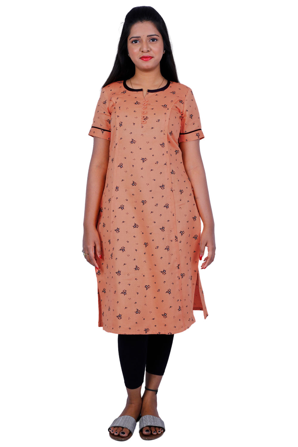 Orange flower print kurti | S3K087