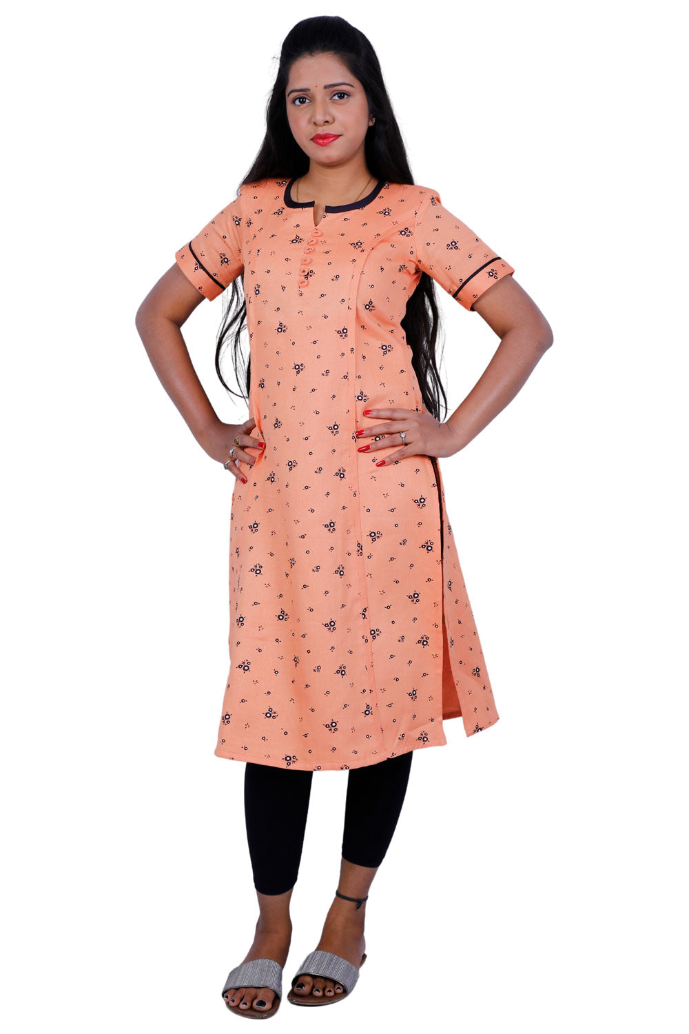 Orange flower print kurti | S3K087
