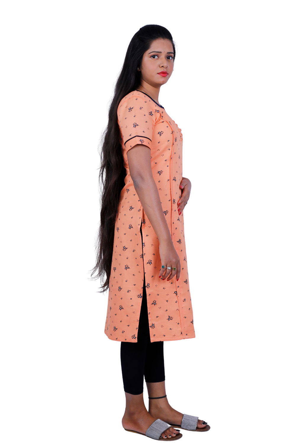 Orange flower print kurti | S3K087