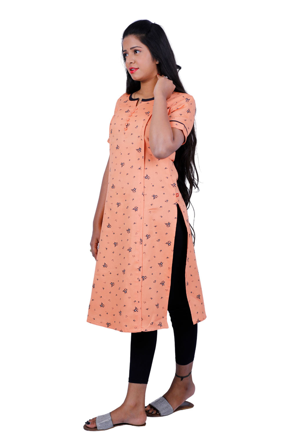 Orange flower print kurti | S3K087