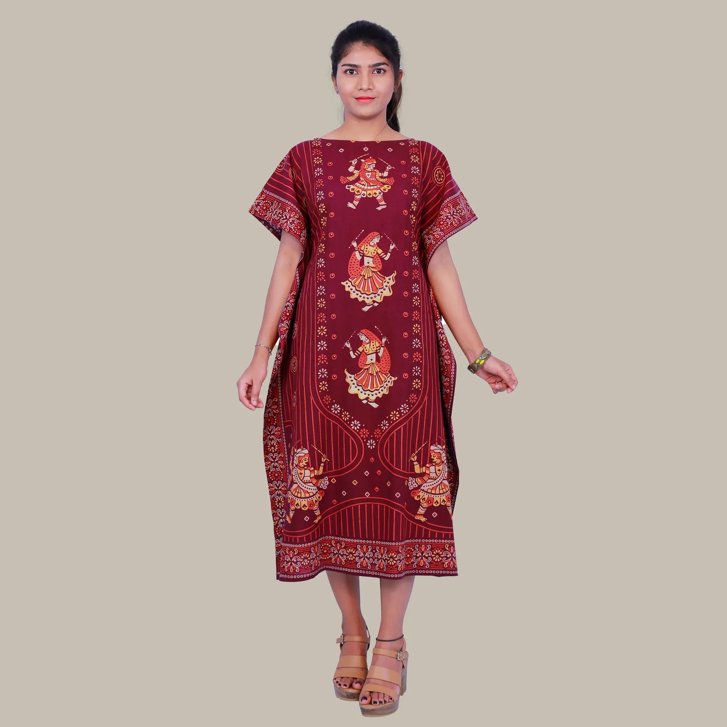 Maroon Knee Length Kaftan | S3QK492