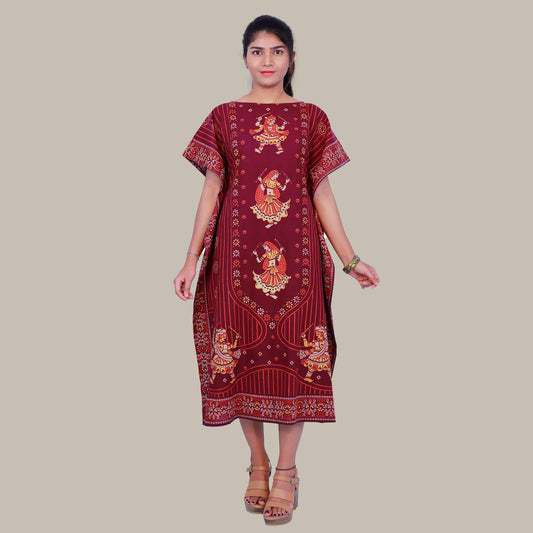 Maroon Knee Length Kaftan | S3QK492