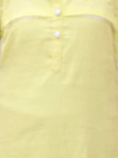 Lemon Yellow & White Straight Cotton Kurta | S3W162