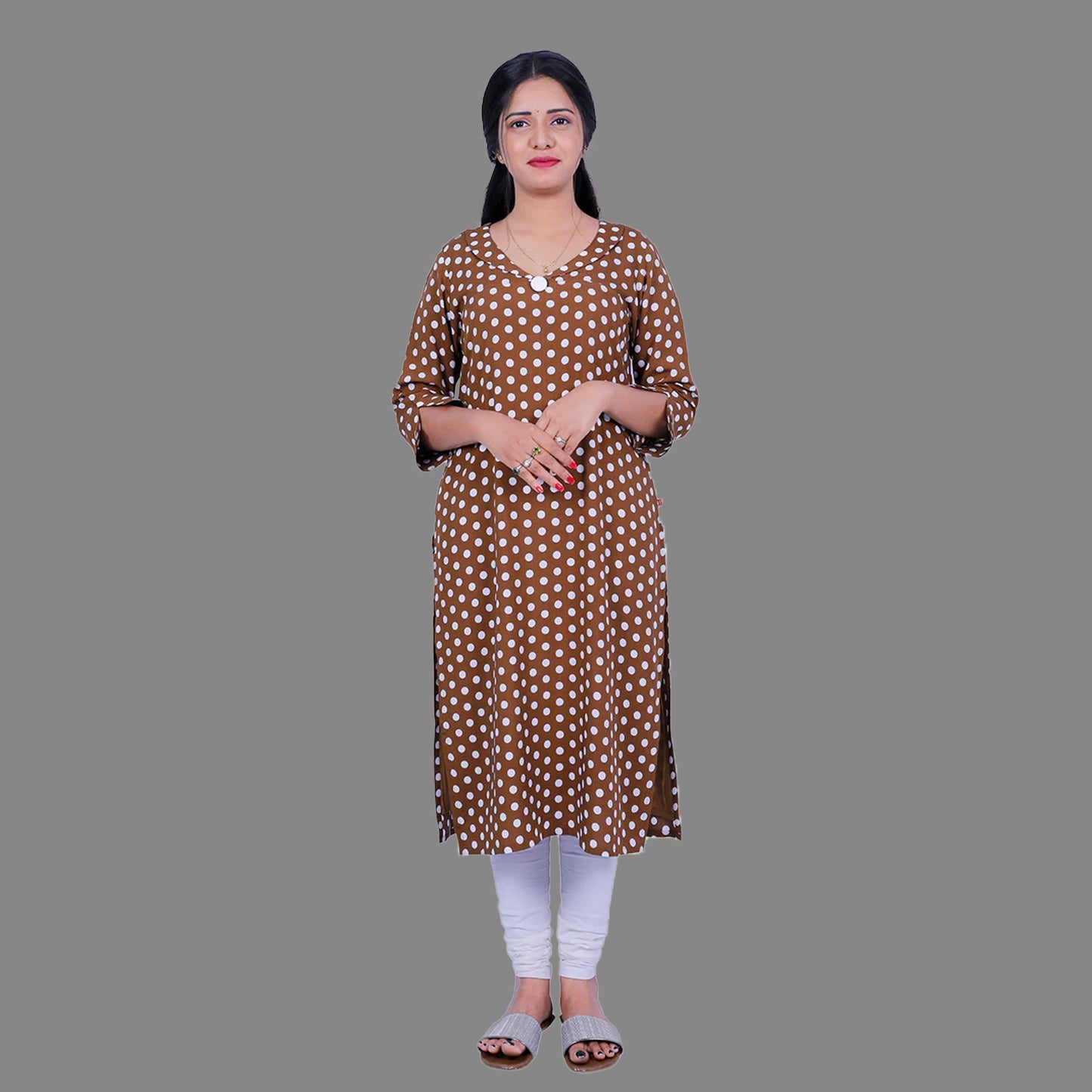 Brown Polka Dot Printed Kurti | S3K066