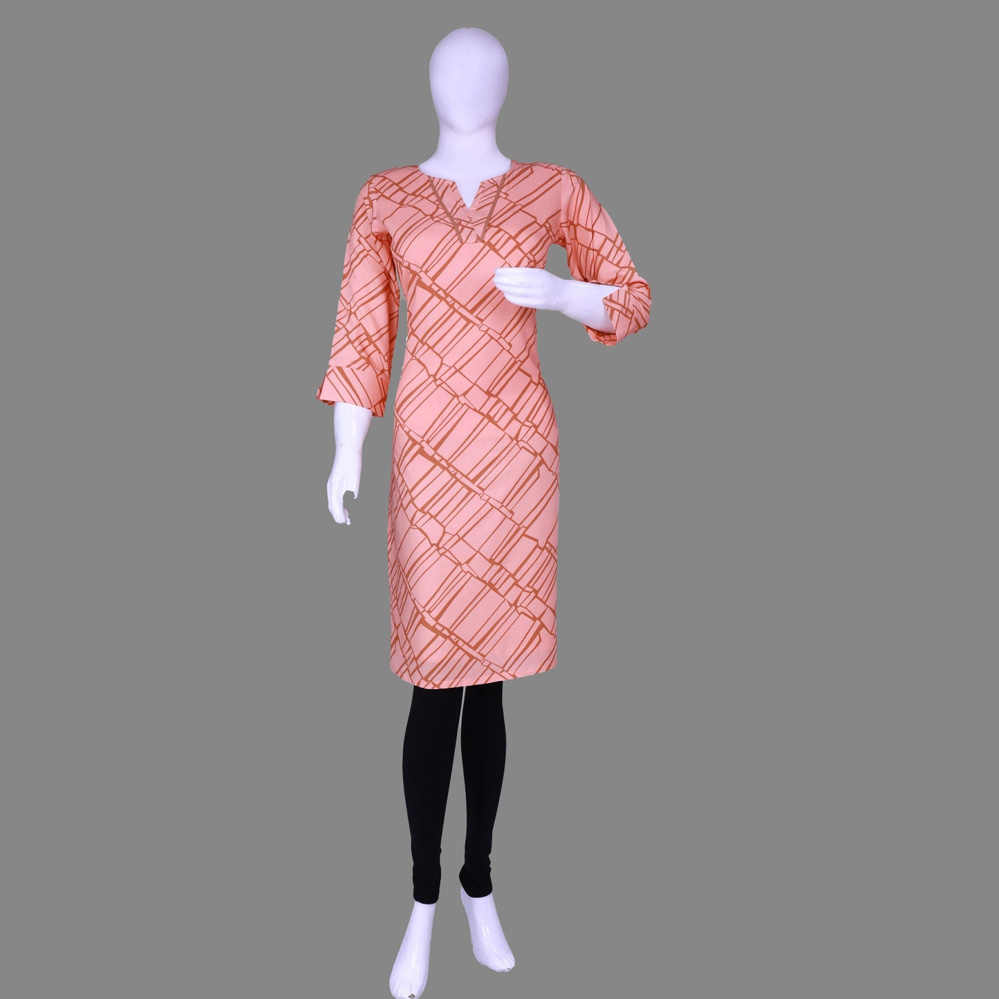 Peach Printed Straight Fit Kurti | S3X137