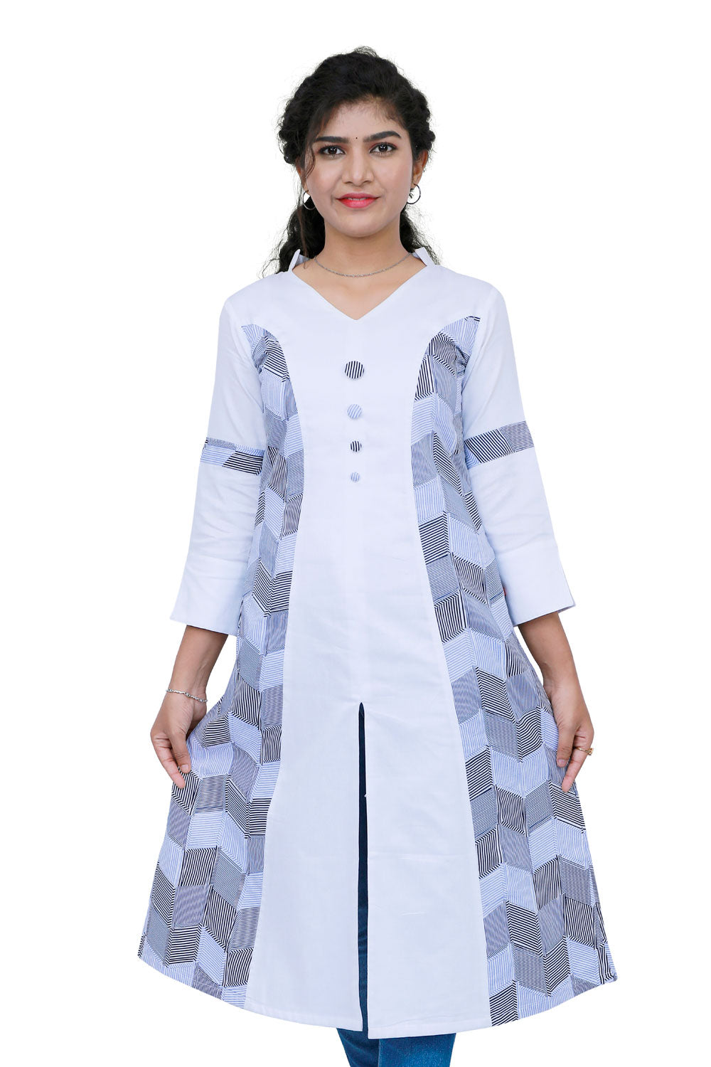 Women White & Grey Solid A-line Kurta | S3K325