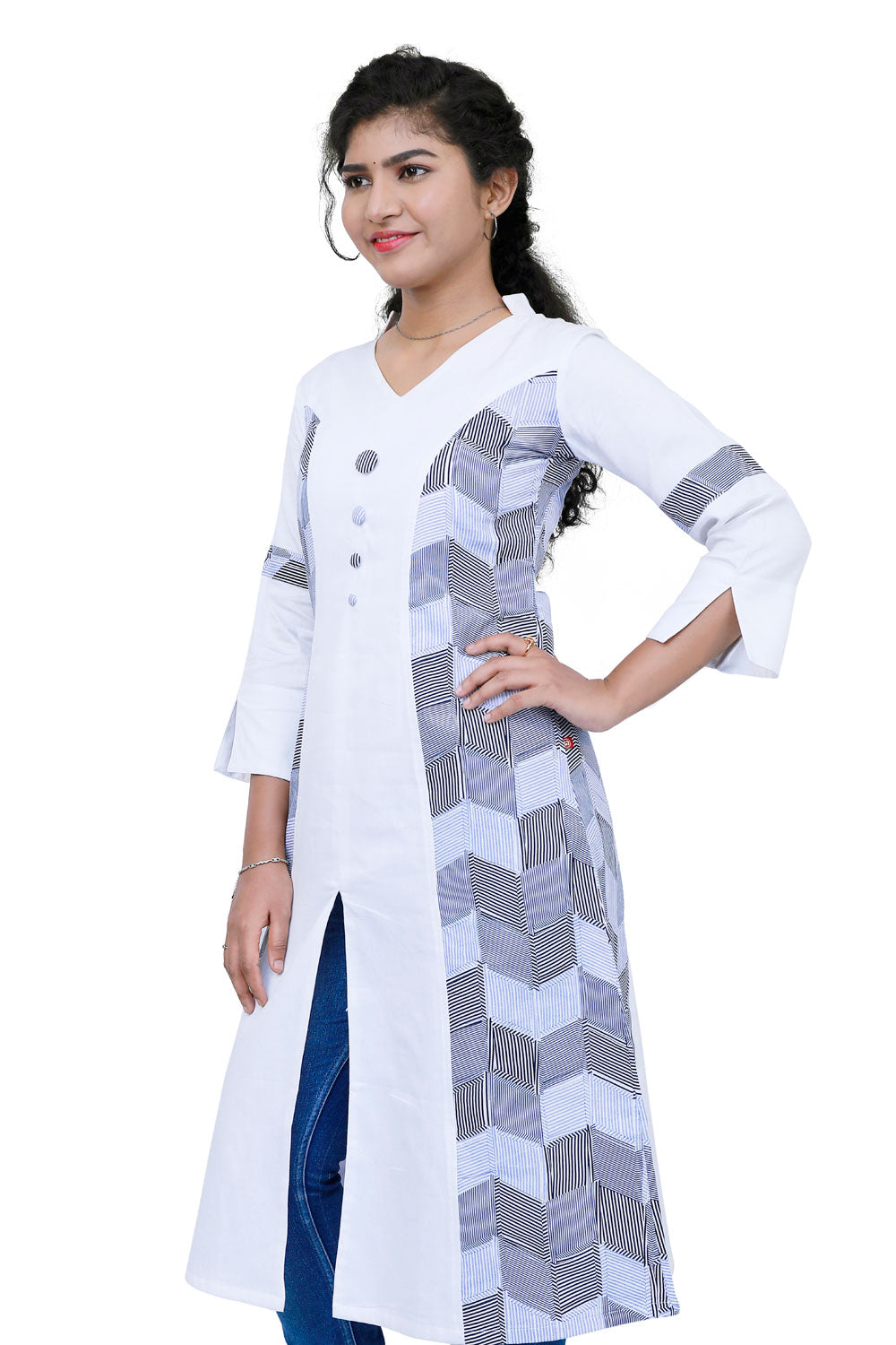 Women White & Grey Solid A-line Kurta | S3K325