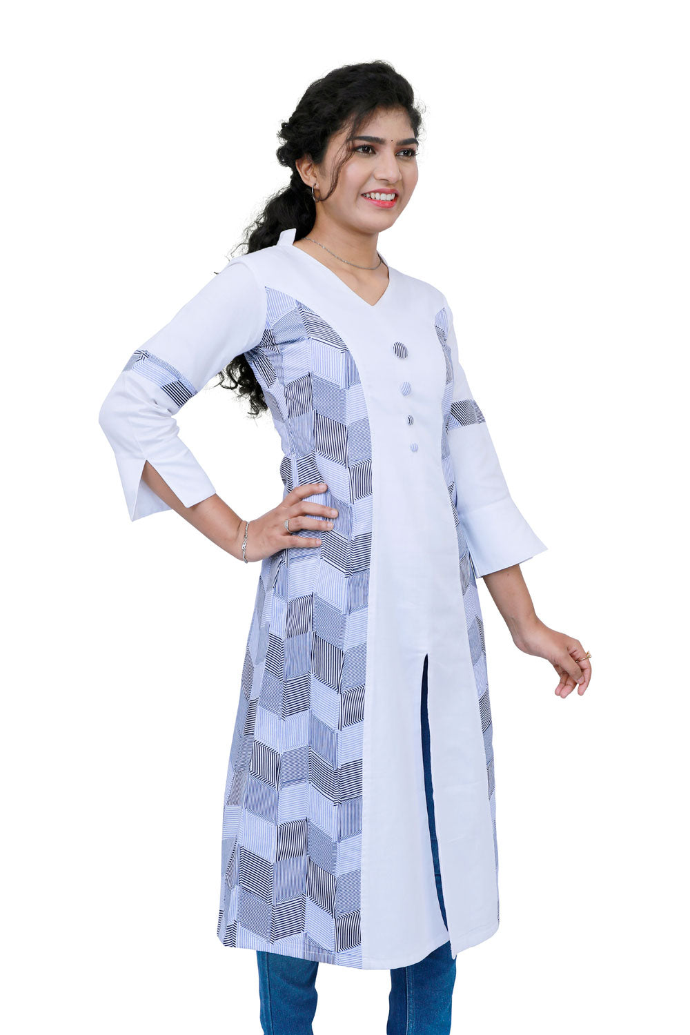 Women White & Grey Solid A-line Kurta | S3K325