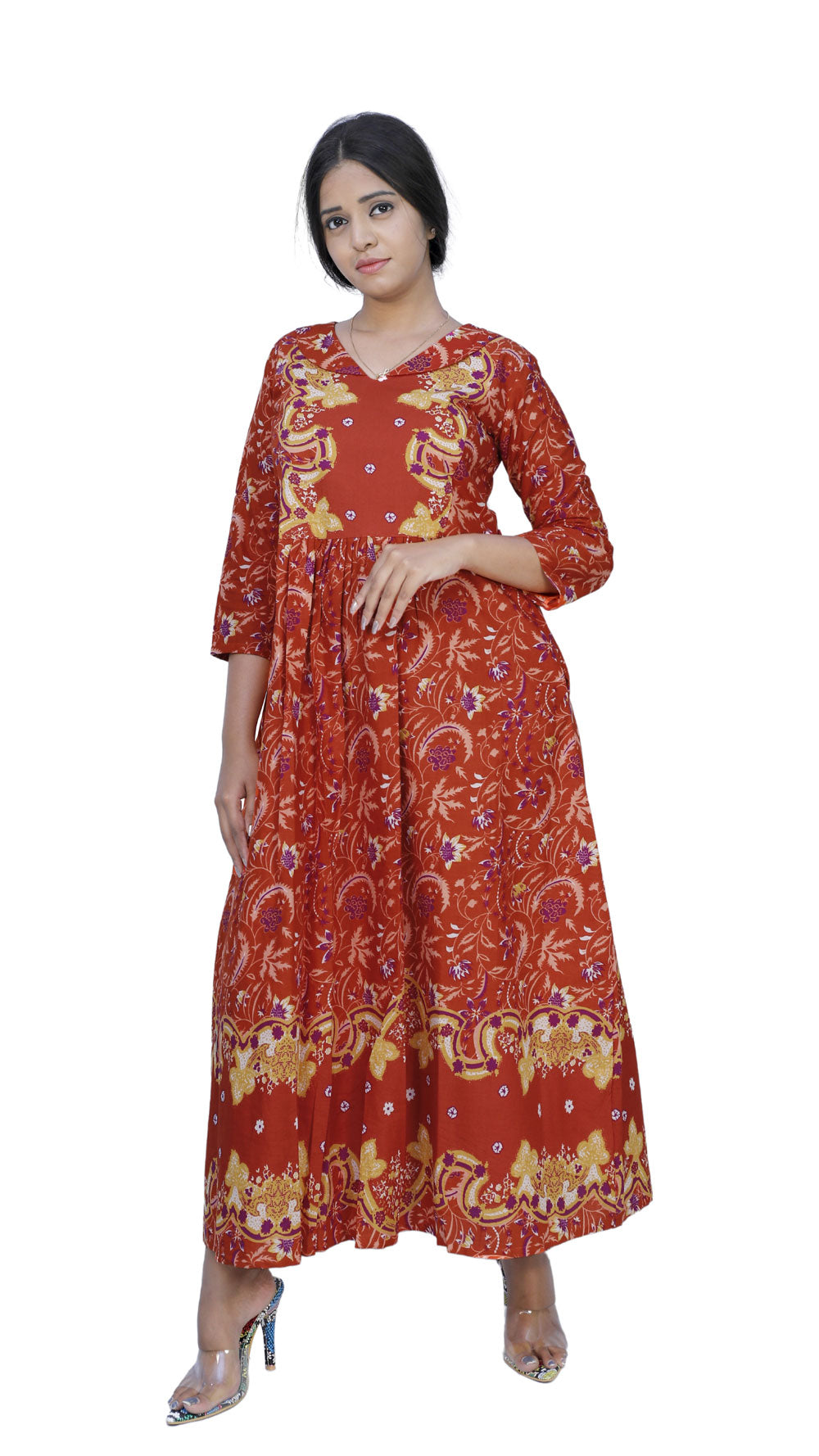 Full Length Flared/A-line Gown (ORANGE) | S3K541