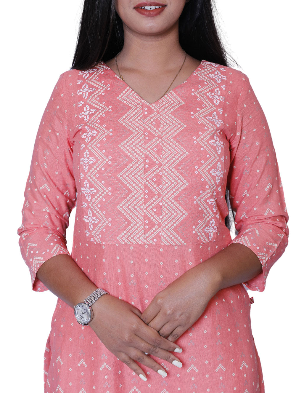 Women Bandhani Print Straight Kurta(pink) | S3K635