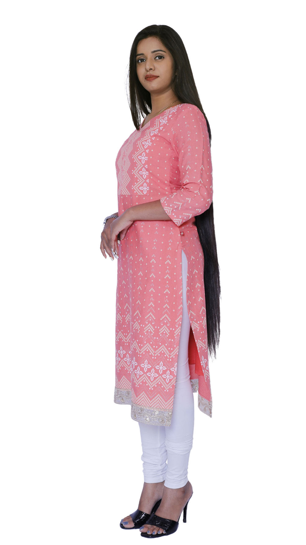 Women Bandhani Print Straight Kurta(pink) | S3K635