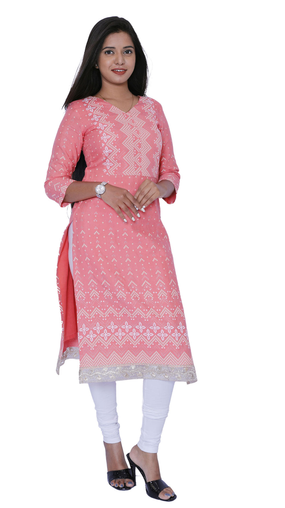 Women Bandhani Print Straight Kurta(pink) | S3K635