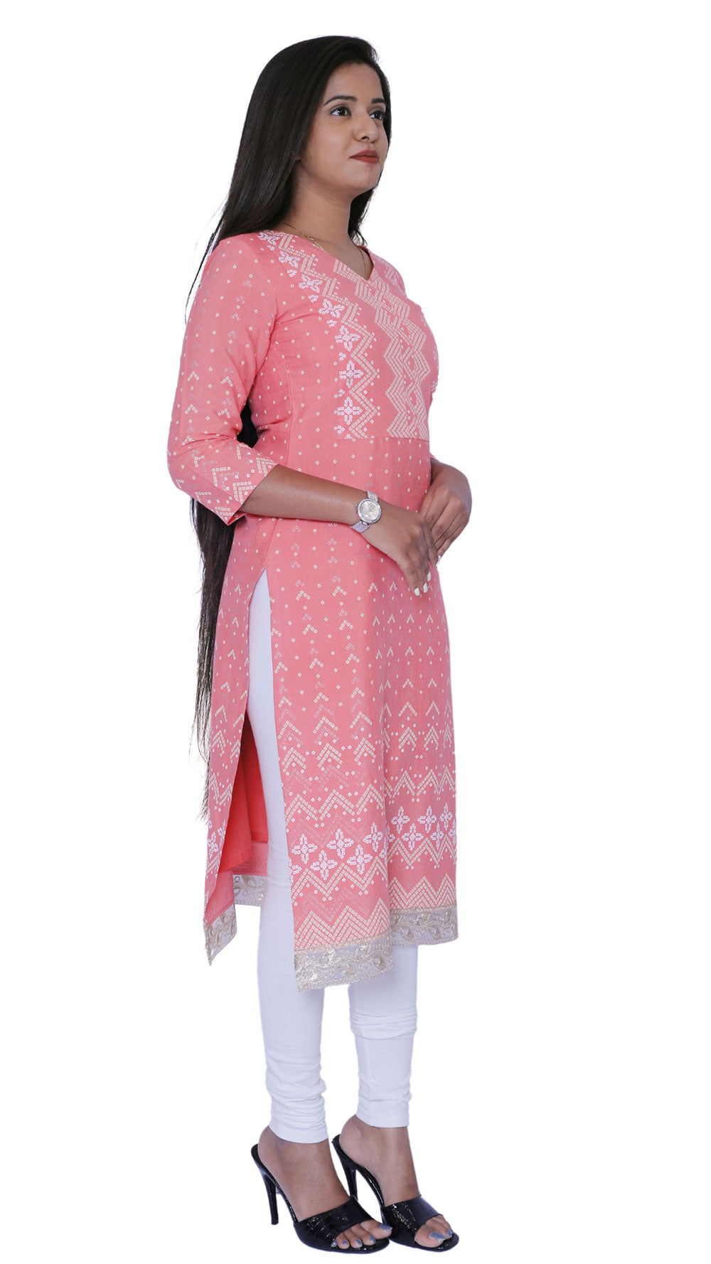 Women Bandhani Print Straight Kurta(pink) | S3K635