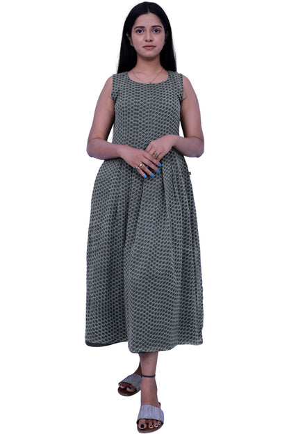 Grey Colour black printed straight gown | S3G203
