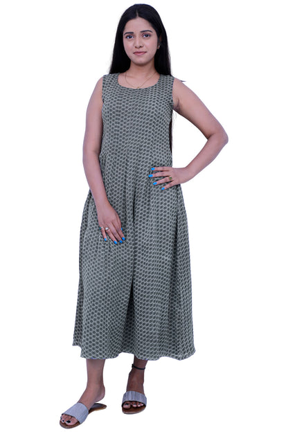 Grey Colour black printed straight gown | S3G203
