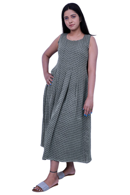 Grey Colour black printed straight gown | S3G203