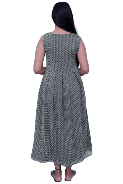 Grey Colour black printed straight gown | S3G203