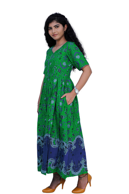 Green and violet leaf print gown | S3G719