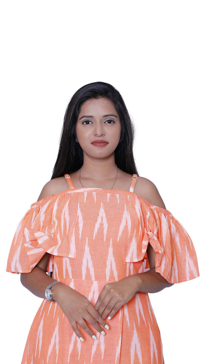Women ikkath print cold shoulder straight gown|S3G578