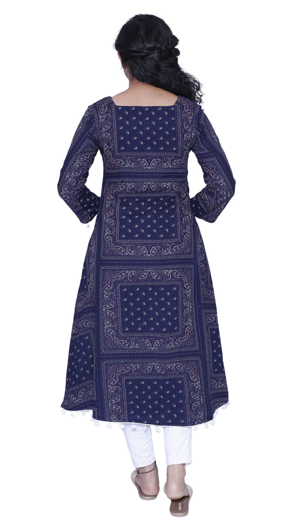 Women Printed A-line Kurta(Navy Blue)|S3K595
