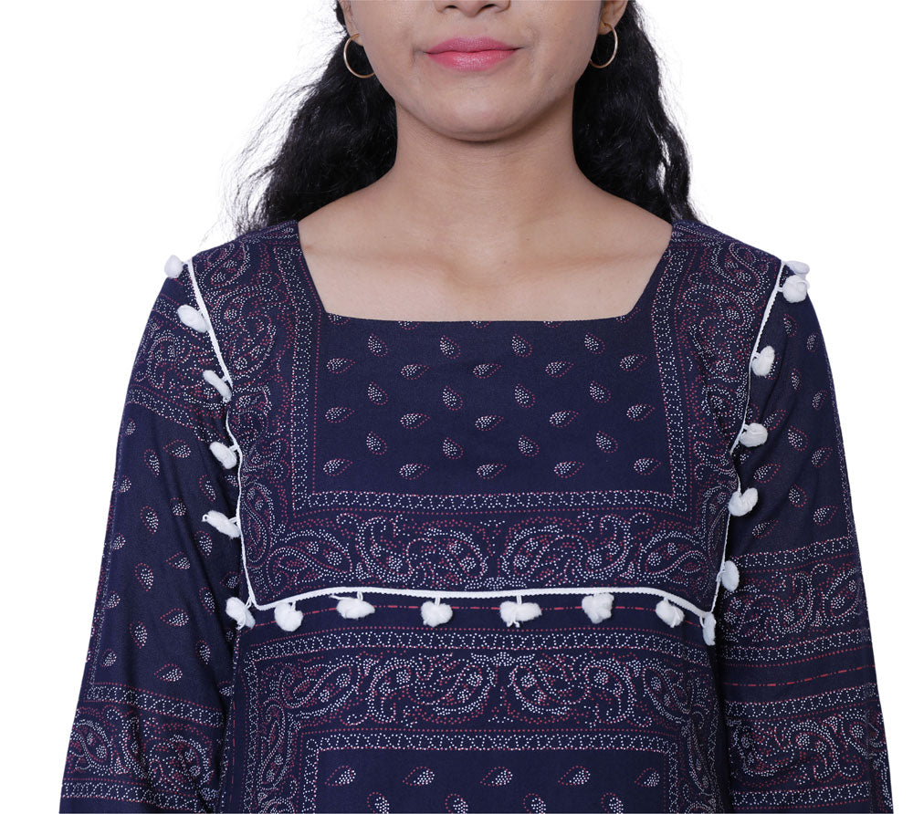 Women Printed A-line Kurta(Navy Blue)|S3K595