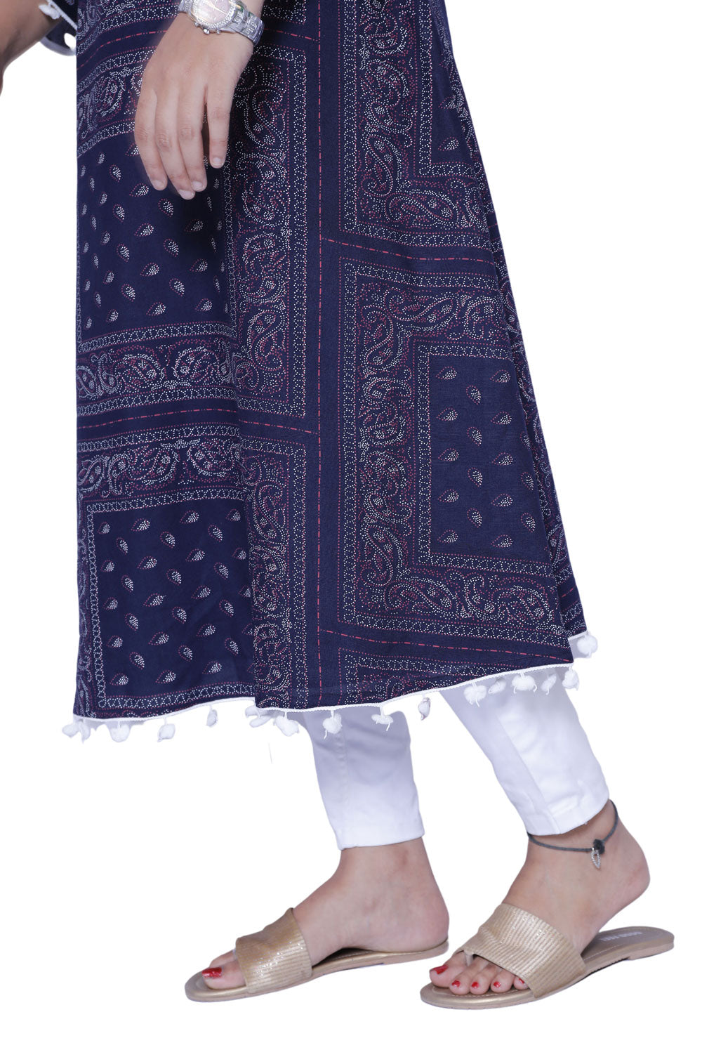 Women Printed A-line Kurta(Navy Blue)|S3K595