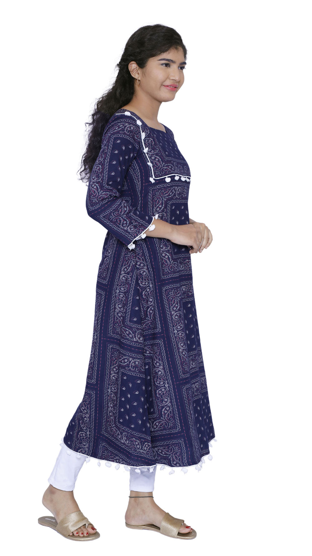 Women Printed A-line Kurta(Navy Blue)|S3K595