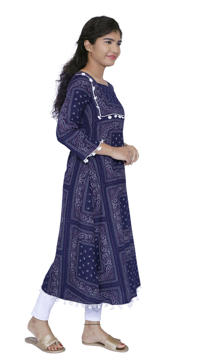 Women Printed A-line Kurta(Navy Blue)|S3K595