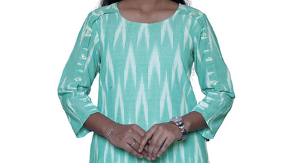 Women Ikkat Pure Cotton Straight Kurta( AquaBlue) | S3K596