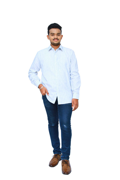 Men Checkered Formal Light Blue Shirt | S3S722